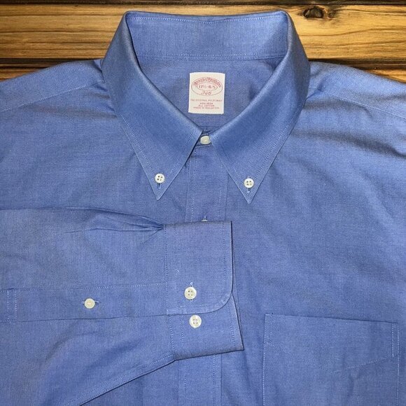 Brooks Brothers Dress Shirt 17.5 4/5‎ Non Iron Supima Cotton Solid Blue Classic - Picture 9 of 9